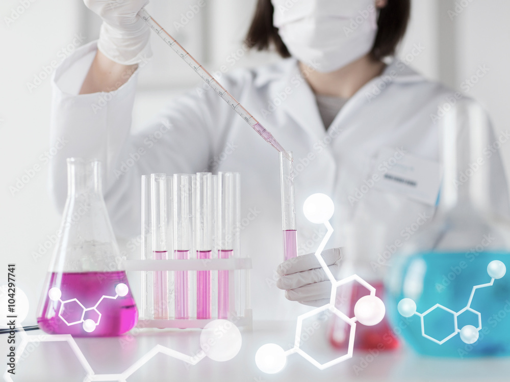 Fototapeta premium close up of scientist making test in lab