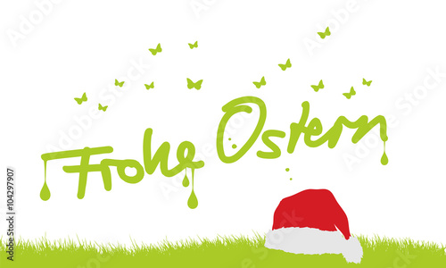 Osterwiese mit Weihnachtsmütze