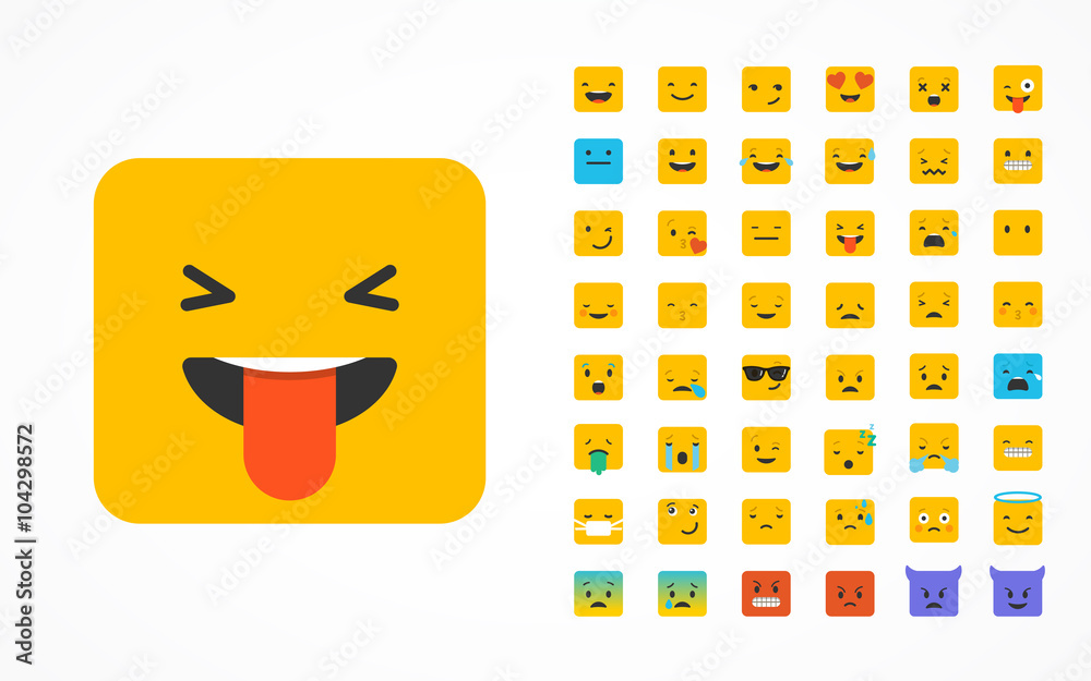 Set of emoticons, emoji isolated on white background, flat illustration