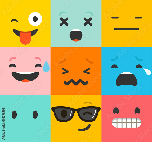 Set of colorful emoticons, emoji flat backgound pattern