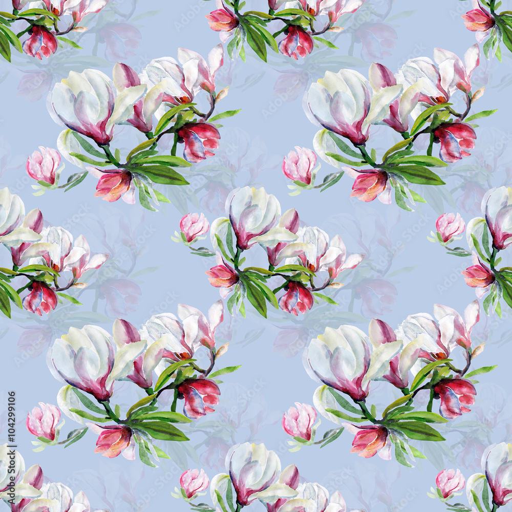 Seamless pattern of flowers magnolia