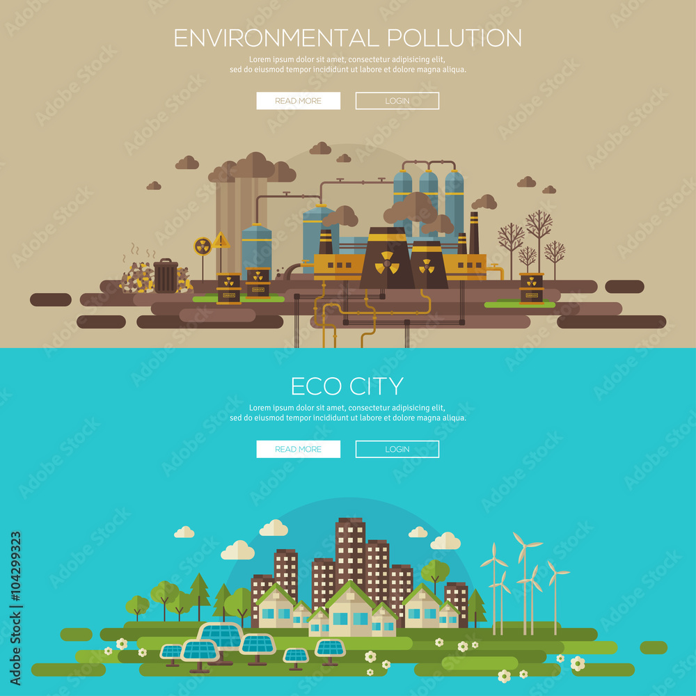 Naklejka premium Green eco city and environmental pollution by factory 