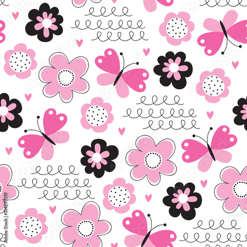 seamless flower and butterfly pattern vector illustration