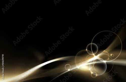 Abstract gold and black background with smooth line, wave and sparkling effect