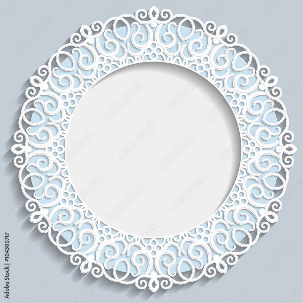 3D Vector bas-relief frame, vignette with ornaments, decorative plate,   festive pattern, white pattern, template greetings