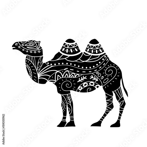 camel silhouette with tribal ornaments isolated