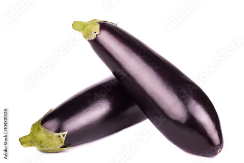 Two fresh eggplant  isolated on white background