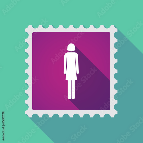 Long shadow mail stamp icon with a female pictogram
