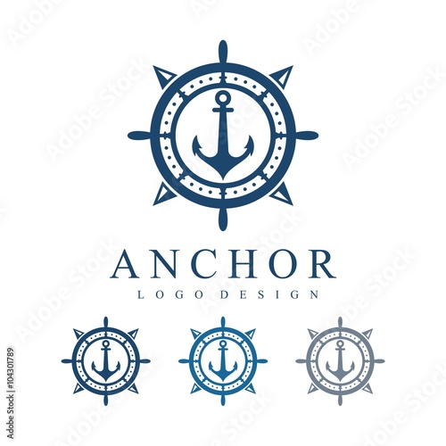 Ship's Wheel, Compass, Anchor, Circle Logo Design Template