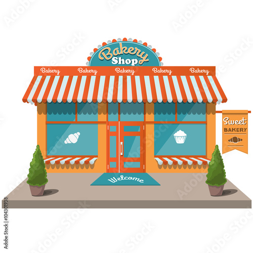 Vector bakery shop. Detached shop with a signboard