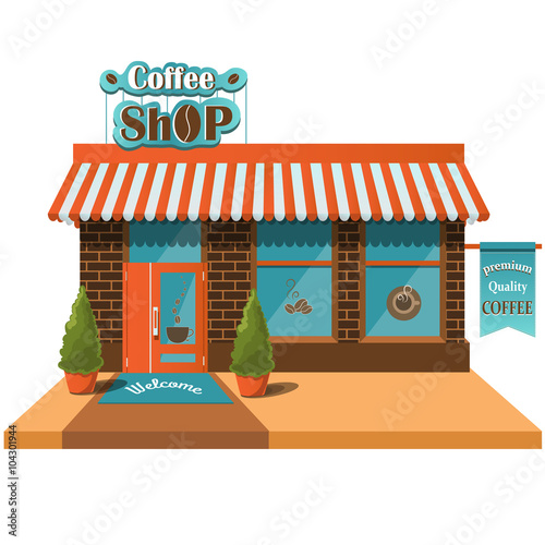 Vector coffee shop. Detached shop with a signboard