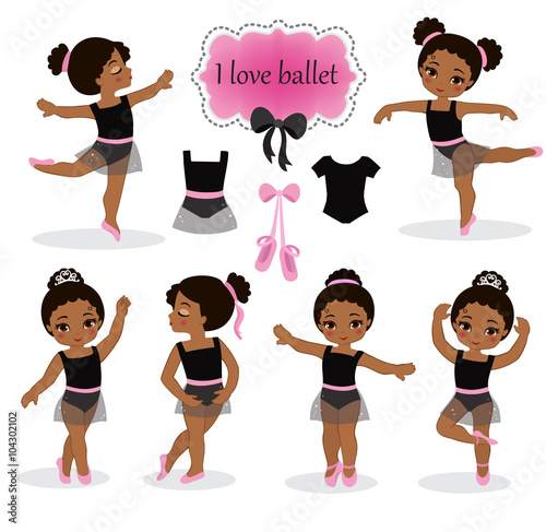 Vector illustration of little ballerinas and other related items.
