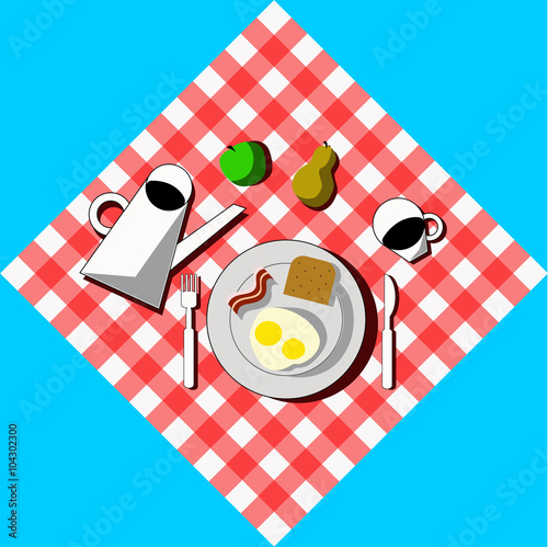 Breakfast still-life top view vector illustration