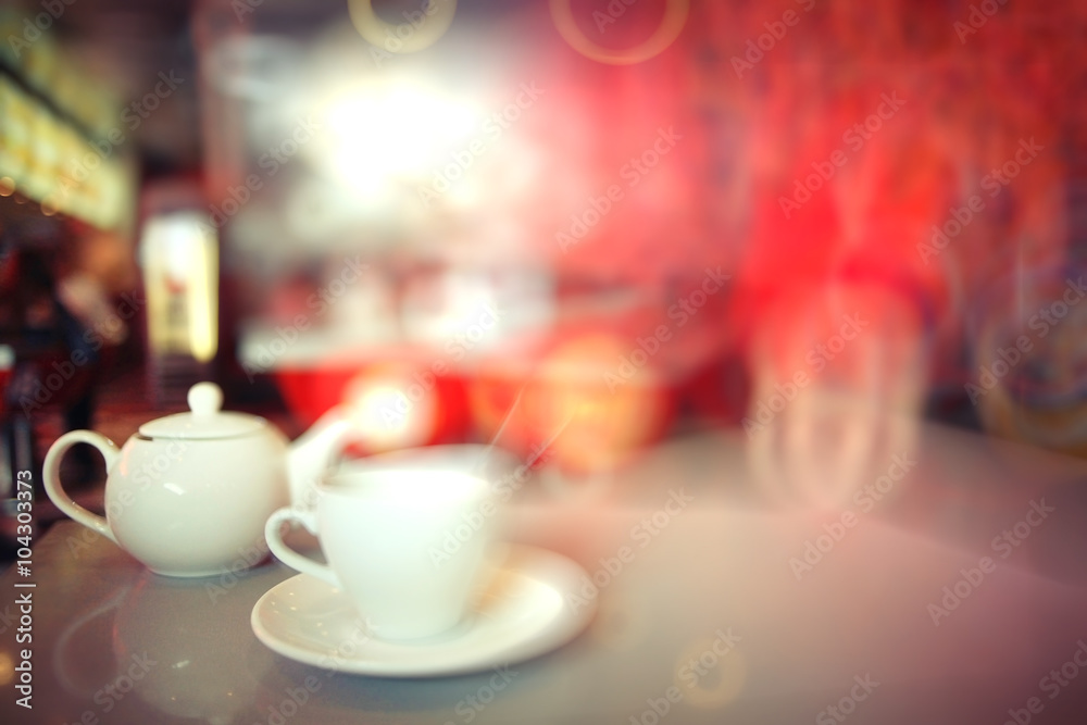 cup of tea at a cafe blurred background cup of tea at a cafe blurred background
