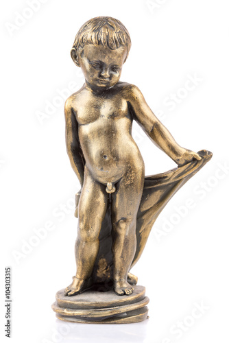 Wax figure of a small boy isolated on white