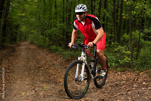 Rider on Mountain Bicycle it the forest