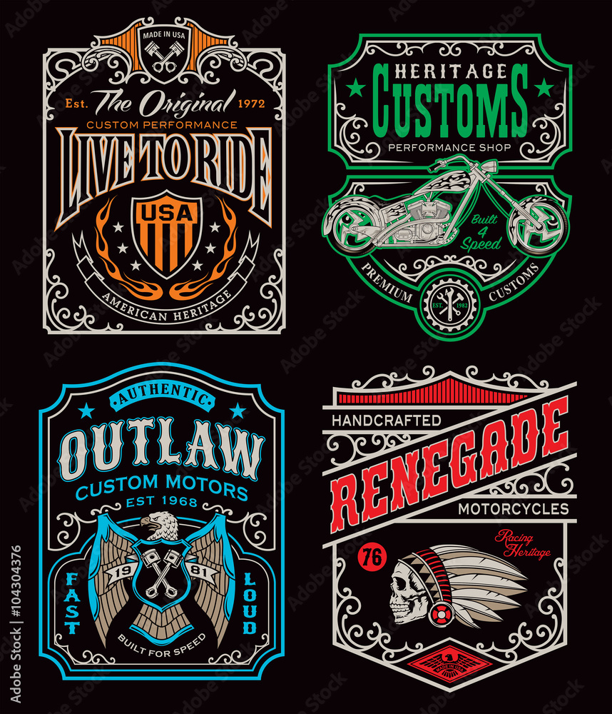 Fototapeta premium Zestaw graficzny koszulka vintage motocykl