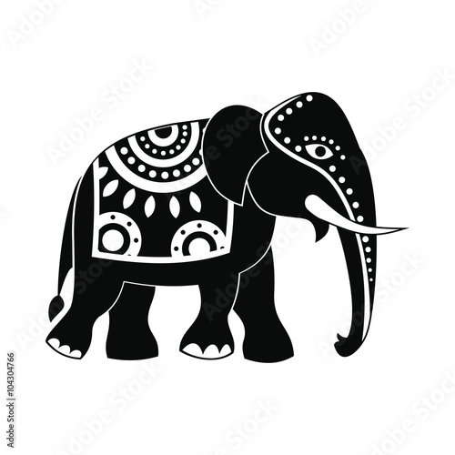 Decorated elephant icon, simple style 
