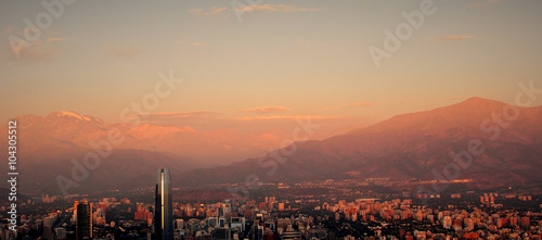 Costanera Center tower in Santiago, Chile during sunset photo