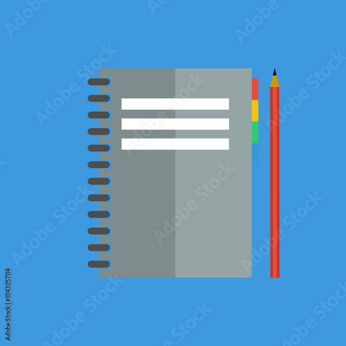 Notebook with a pencil. Flat style illustration