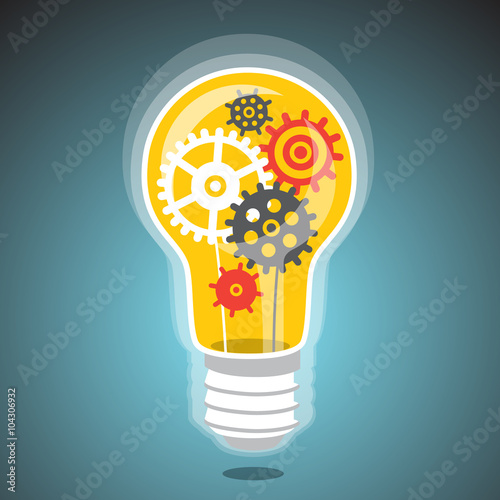 Idea light bulb with cogs