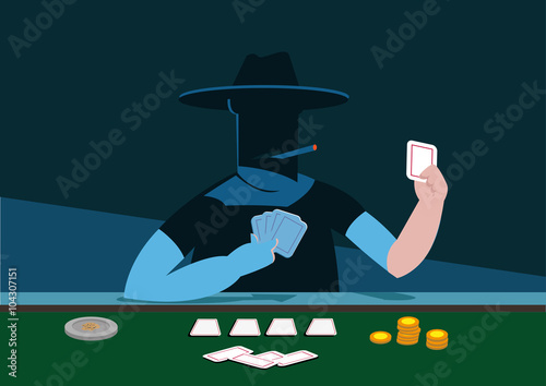 A Mystery Player of Poker or any Card Game. Editable Clip Art. 
