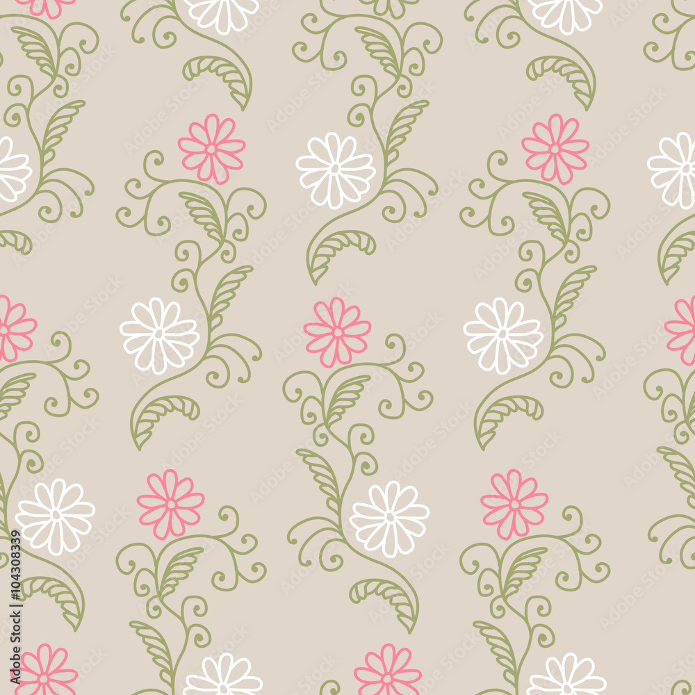 Obraz premium Seamless colorful background with hand drown floral elements