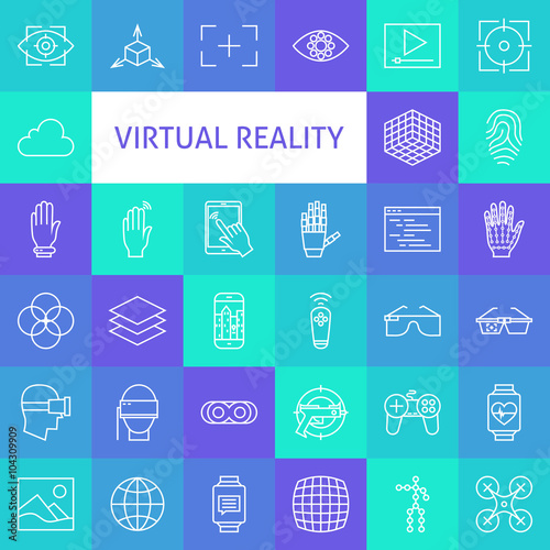 Vector Line Art Virtual Reality Icons Set