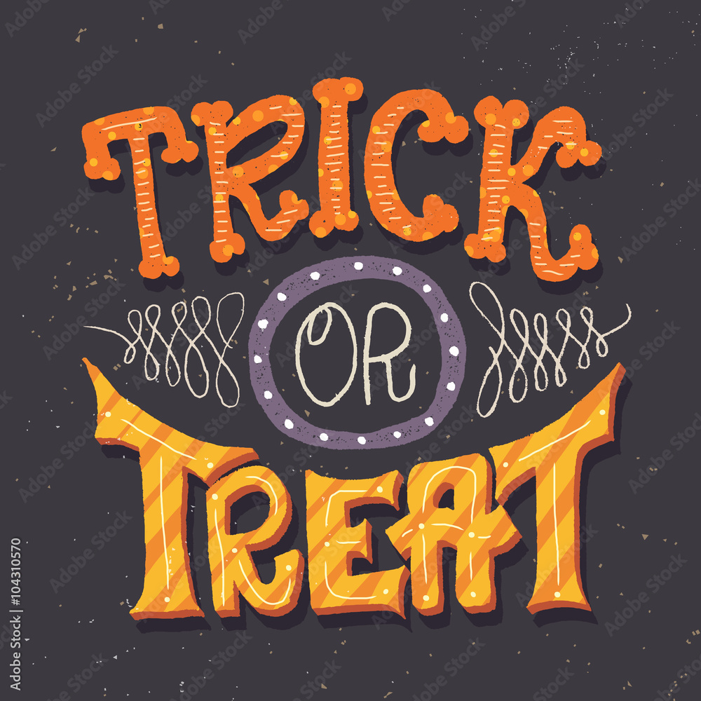 Trick or treat hand lettering card for Halloween - obrazy, fototapety, plakaty 