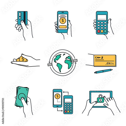 Mobile payment and other payment methods. Vector illustrations collection.