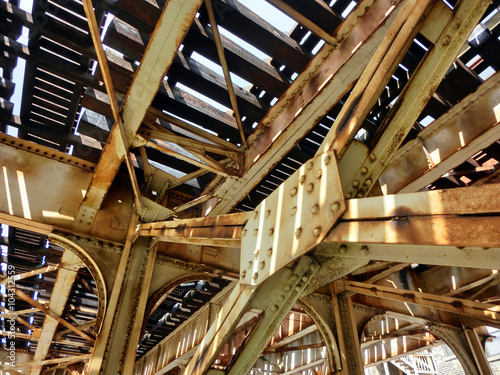 Industrial old weathered rusty steel girders - landscape color photo
