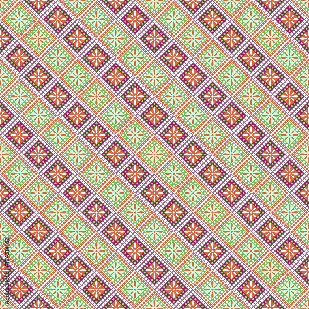 Seamless vector pattern. Symmetrical geometric abstract background with rhombus in pastel colors. Decorative repeating ornament. Series of Geometric,Ornamental Pattern