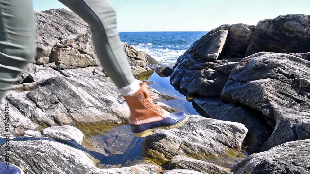 Hiking on the rocky coastline of Maine USA