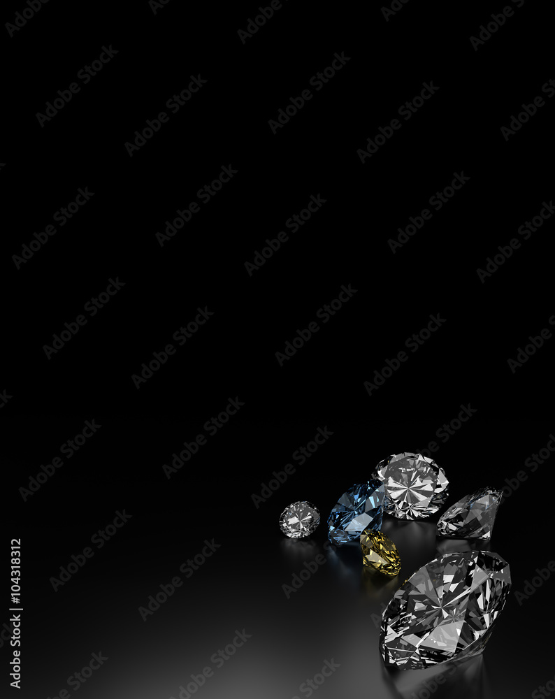 Diamonds on Black Background, Blue and Yellow Small Diamonds Diamonds on Black Background, Blue and Yellow Small Diamonds