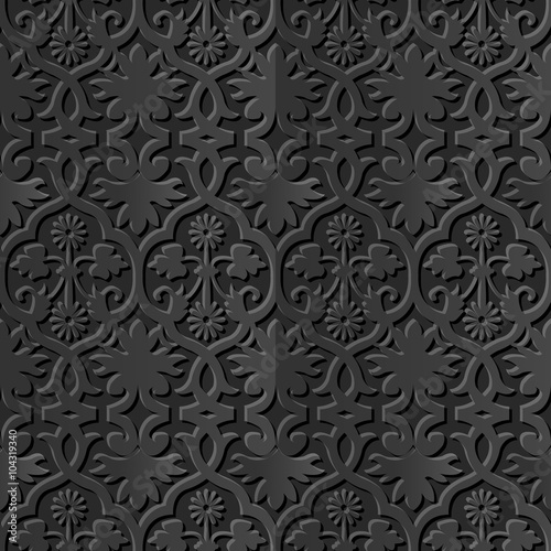 Seamless 3D elegant dark paper art pattern 153 Cross Spiral Flower 