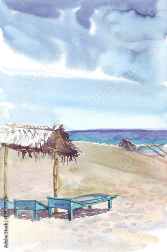 beach ocean sky watercolor illustration