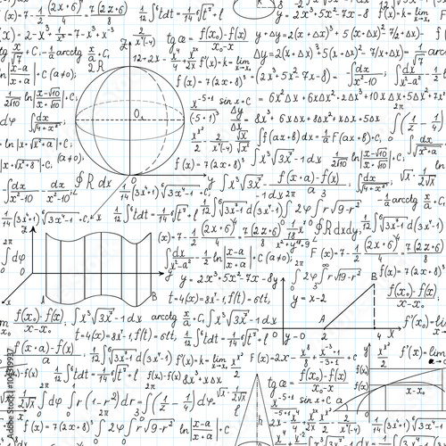 Mathematical vector seamless pattern with formulas, plots and equations. You can use any color of background