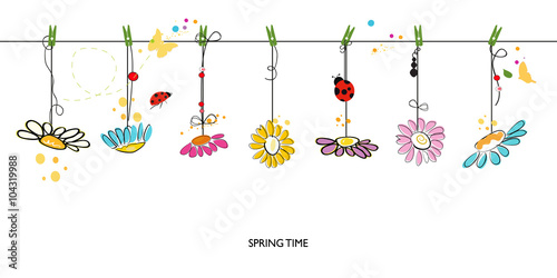 Fototapeta Naklejka Na Ścianę i Meble -  Spring time floral background with hanging colorful daisy vector