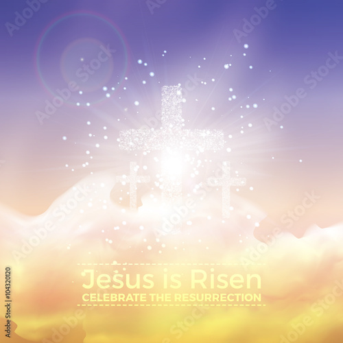 Jesus is risen, vector Easter illustration with transparency and gradient mesh.