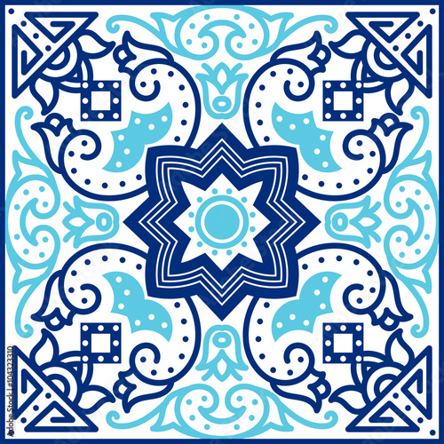 Portuguese azulejo tiles. Seamless patterns. photo