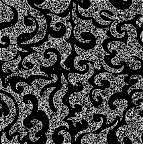 Beautiful abstract vector seamless pattern with stars and curling lines