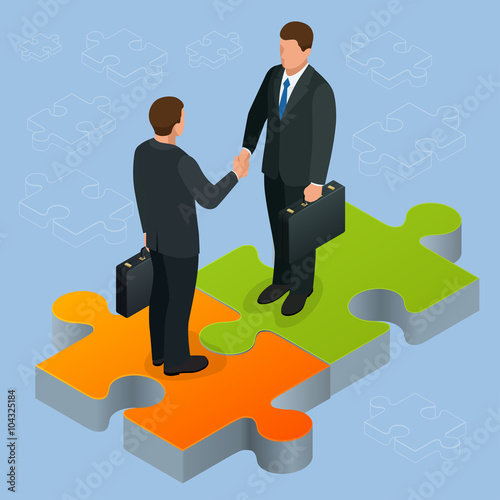 Business and finance concept. Handshake isometric. Partnership flat 3d isometric illustration Two businessmen shaking hands Business People Corporate Success Concept Concept of business and agreement