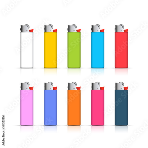 Set of colorful lighters. Template for corporate identity isolated on white background. Realistic collection
