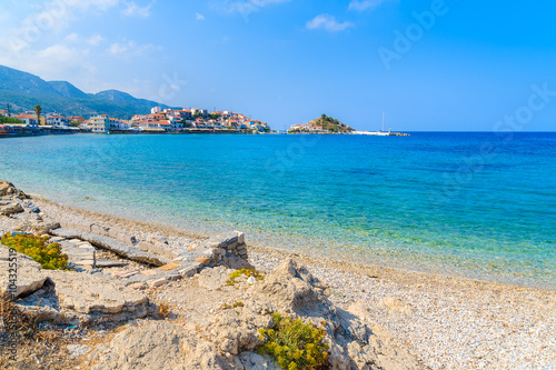 Beautiful beach in Kokkari town, Samos island, Greece