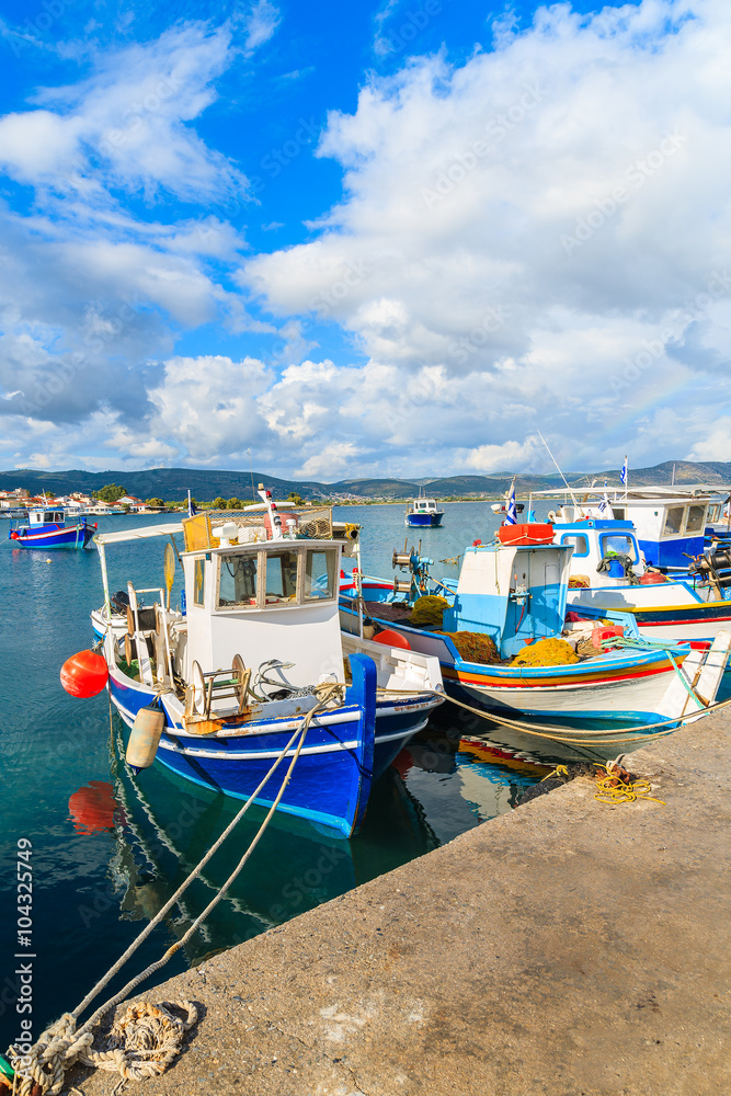 Traditional Greek fishing boats in port on Samos island, Greece