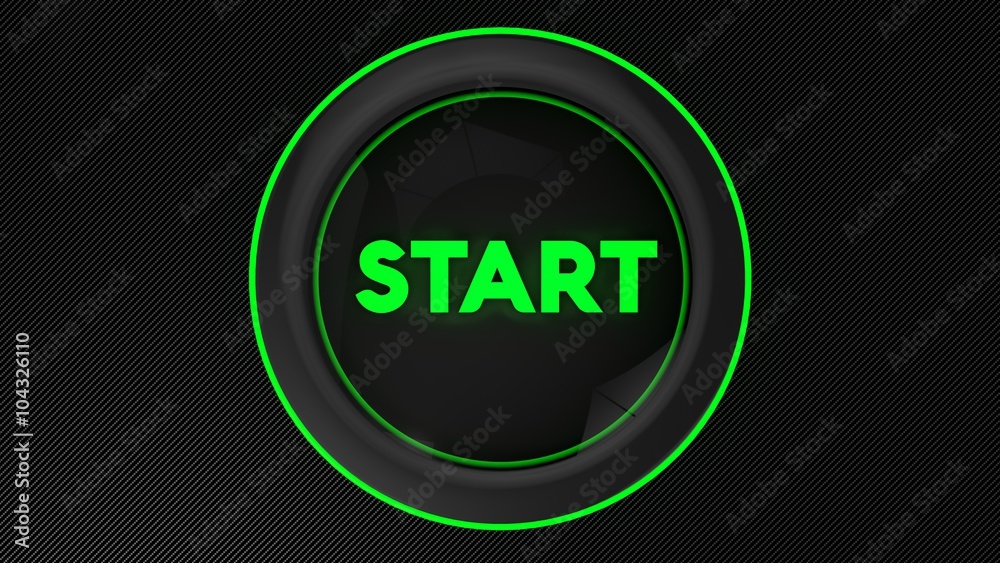 3d green glowing start button on carbon 3d green glowing start button on carbon