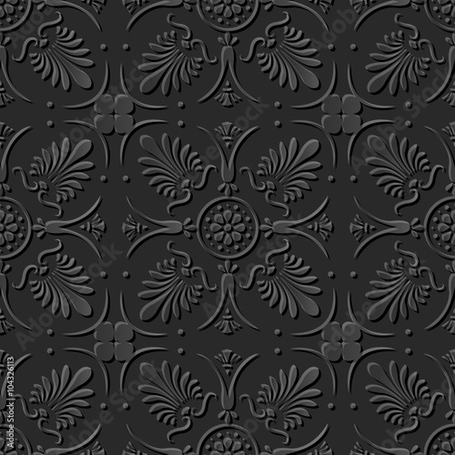 Seamless 3D elegant dark paper art pattern 175 Curve Cross Flower 