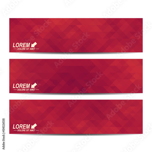 Red set of vector banners. Background with red triangles. Web banners, card, vip, certificate, gift, voucher. Modern business stylish design