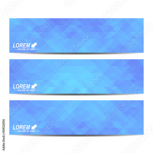 Blue set of vector banners. Background with blue triangles. Web banners, card, vip, certificate, gift, voucher. Modern business stylish design