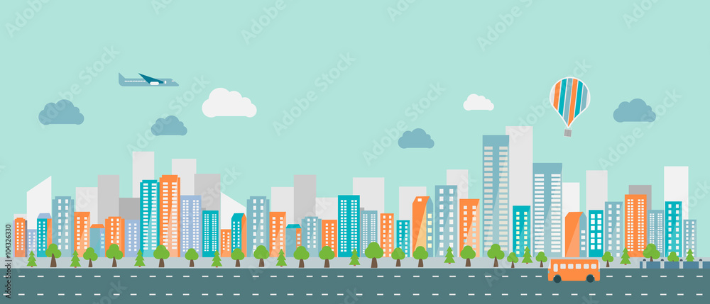 Fototapeta premium Modern vibrant city in vector graphics